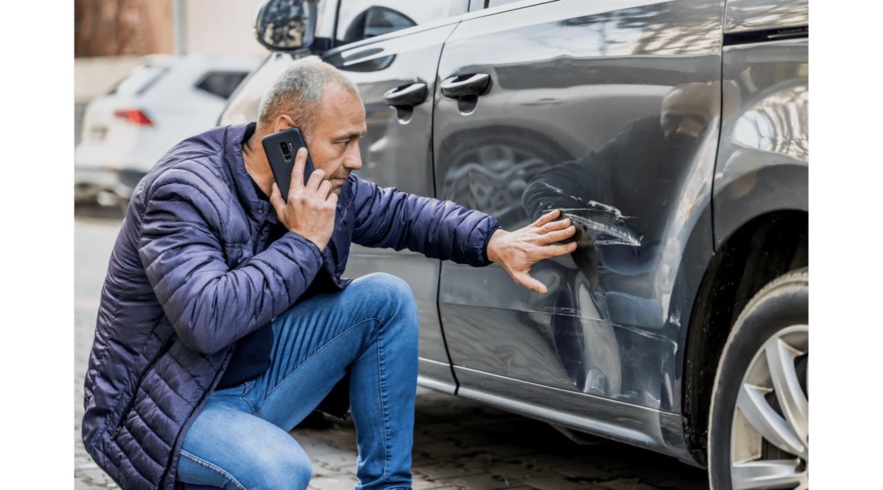 Man Checking Damage to His Vehicle Man Checking Damage to His Vehicle